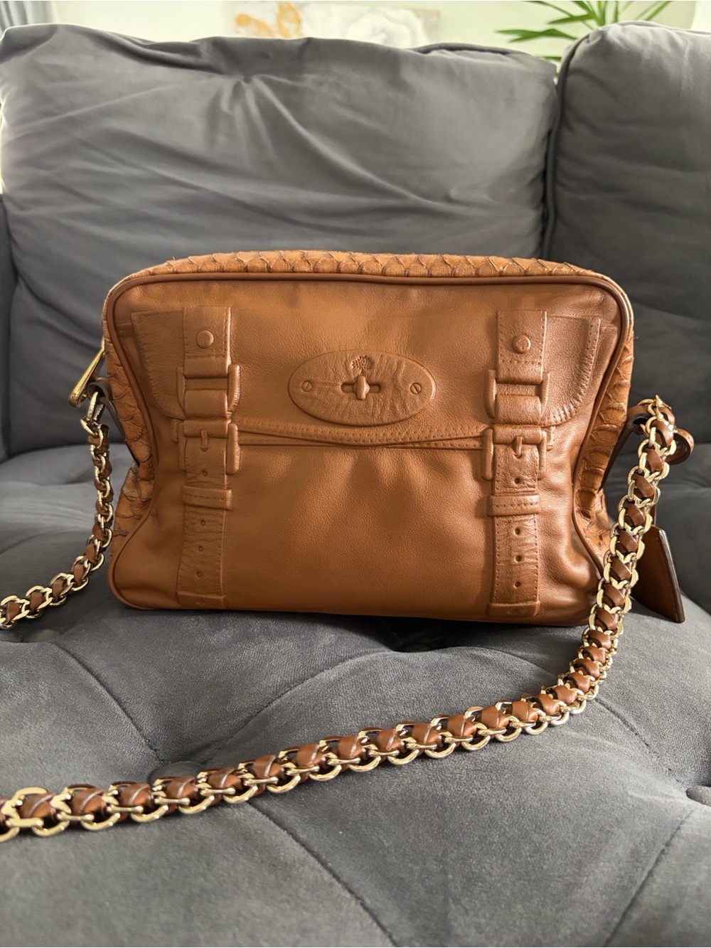 Mulberry Maisie Shoulder Bag in Oak Silky Snake Print